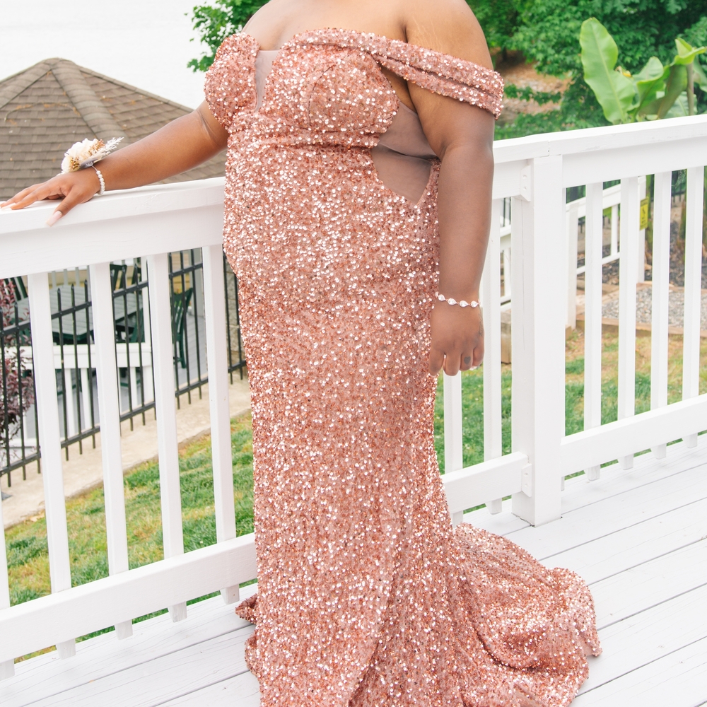 Rose Gold Sequin Plunge Backless Gown for Weddings